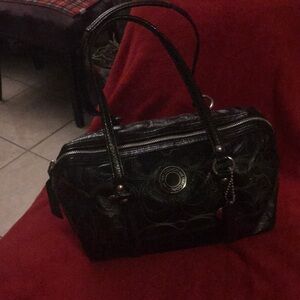 Coach Black Signature Patent Satchel